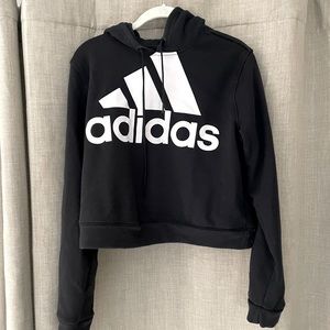 Adidas Logo Cropped Black Hoodie EUC